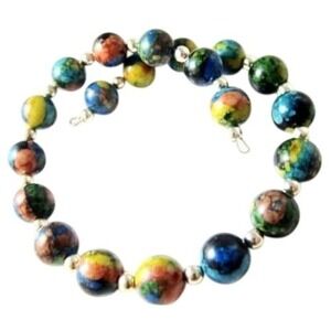 Pretty Multicolored‎ Blue Green Orange Yellow Stone Bead Wrap Bracelet